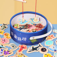 Wooden Magnetic Ocean Fishing Game Toy for Kids, Educational Cognitive Fun Parent-Child Interactive Play