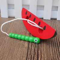 Wooden Kids Early Education Puzzle Toy Lacing Caterpillar Eating Apple Infant Intelligence Hands-on Ability Training