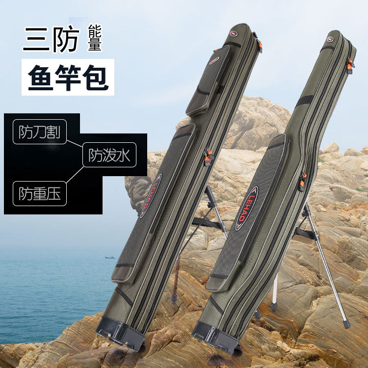 Fishing Rod Bag Double Layer Hard Shell Large Capacity with Stand Side Pocket for Sea Rods