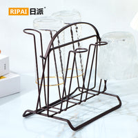 Japanese Style Iron Art Cup Holder Rack for Water Glasses and Mugs, Home Use Portable Draining Inverted Storage Organizer
