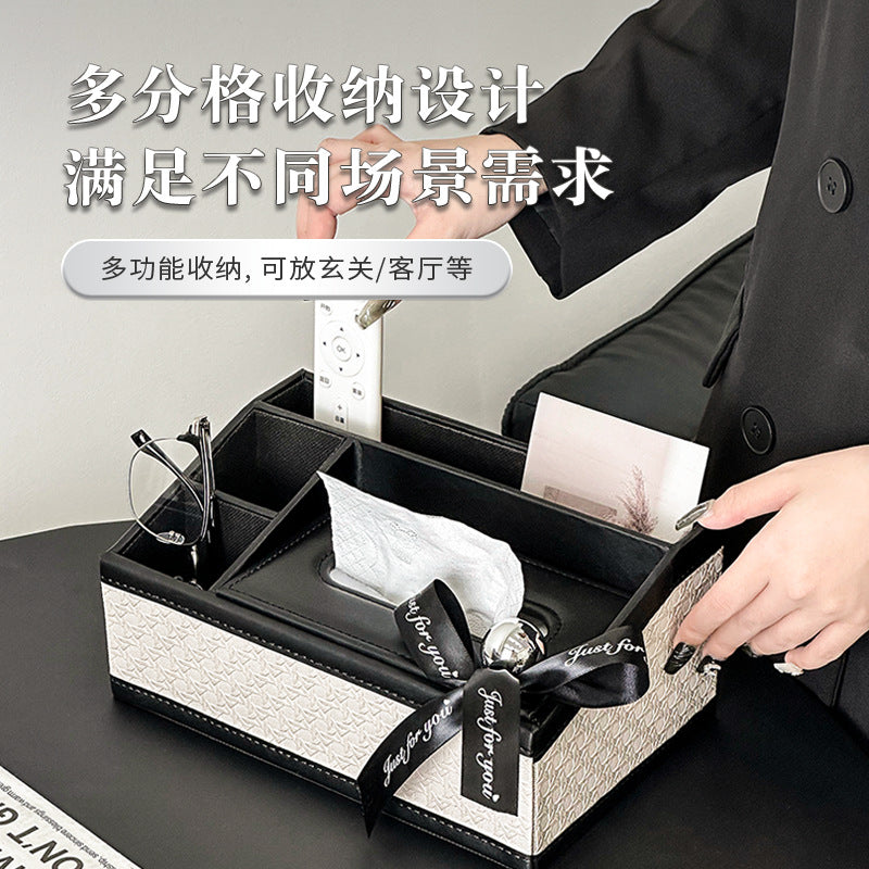Luxury Leather Tissue Box for Home Living Room, High-End Napkin Holder with Remote Control Storage for Hotel