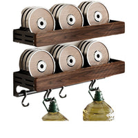 Walnut Kitchen Wall Mounted Spice Rack with Knife Holder, Pot Lid Holder, and Chopstick Spoon Organizer, No Drilling