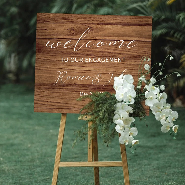Wooden Grain Wedding Welcome Sign Board for Engagement Ceremony and Event Decoration