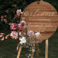 Wooden Grain Wedding Welcome Sign Board for Engagement Ceremony and Event Decoration