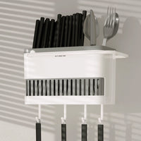 Wall-Mounted Punch-Free Multifunctional Chopstick Holder with Drain, Kitchen Utensil Organizer and Knife Rack