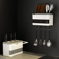 Wall-Mounted Punch-Free Multifunctional Chopstick Holder with Drain, Kitchen Utensil Organizer and Knife Rack