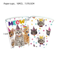 Pet Cat Meow Party Birthday Decoration Set with Paper Plates, Cutlery, Banner, and Cake Toppers