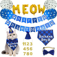 Pet Birthday Party Decoration Set for Cats - Banner, Bandana, Hat, Bow Tie, Drool Bib, Balloons
