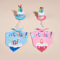 Pet Dog Birthday Bandana and Party Hat Set - Saliva Towel Scarf for Dogs, Cats, and Small Animals