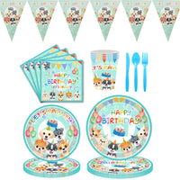 Blue Dog Theme Birthday Party Decorations Disposable Cake Paper Plates Cute Cartoon Banner Atmosphere Layout