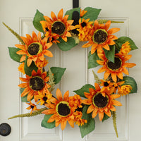 Harvest Thanksgiving Simulation Sunflower Green Leaf Wreath Home Decor Wall Hanging Door Garland