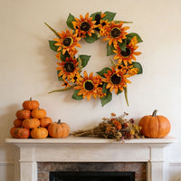 Harvest Thanksgiving Simulation Sunflower Green Leaf Wreath Home Decor Wall Hanging Door Garland