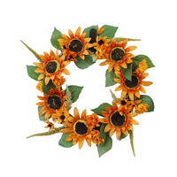 Harvest Thanksgiving Simulation Sunflower Green Leaf Wreath Home Decor Wall Hanging Door Garland
