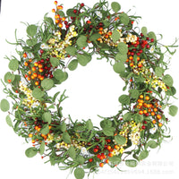 Autumn Thanksgiving Artificial Green Leaf Berry PE Wreath Home Decor Door Wall Hanging Ornament