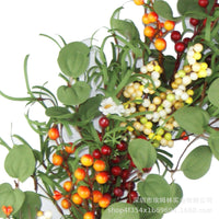 Autumn Thanksgiving Artificial Green Leaf Berry PE Wreath Home Decor Door Wall Hanging Ornament