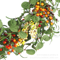 Autumn Thanksgiving Artificial Green Leaf Berry PE Wreath Home Decor Door Wall Hanging Ornament