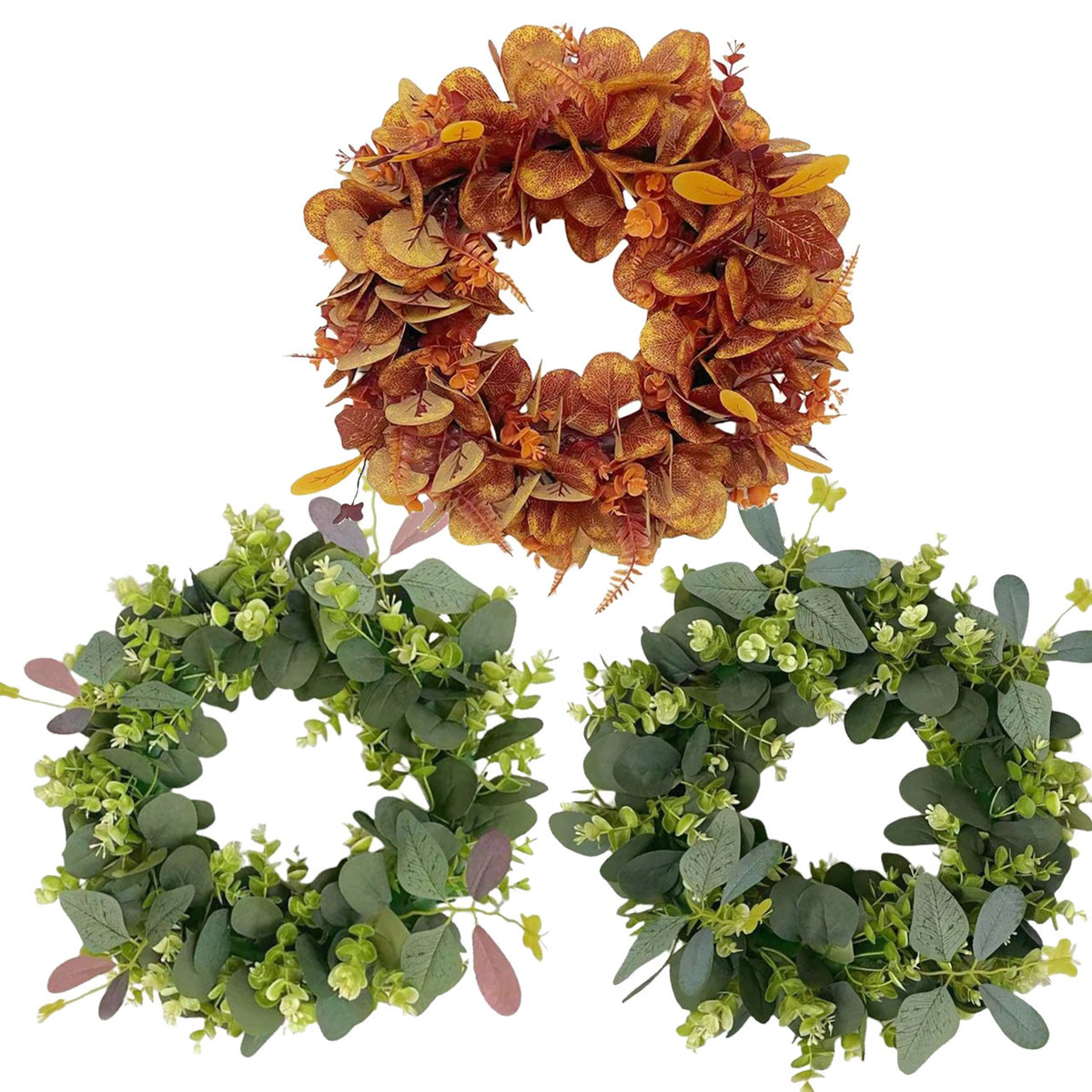 Artificial Fall Maple Eucalyptus Leaf Wreath for Front Door Wall Window, Autumn Hanging Garland Decoration