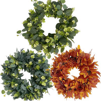 Artificial Fall Maple Eucalyptus Leaf Wreath for Front Door Wall Window, Autumn Hanging Garland Decoration