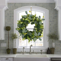 Artificial Fall Maple Eucalyptus Leaf Wreath for Front Door Wall Window, Autumn Hanging Garland Decoration