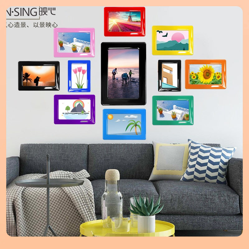 Crystal Magnetic Silicone Photo Frame for Wall Display - Punch-Free 5/6 Inch Picture Frames for Kids Room Decor