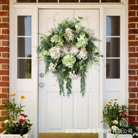 Spring Summer Hydrangea Wreath Pink Green Artificial Flower Garland for Front Door Wall Decor