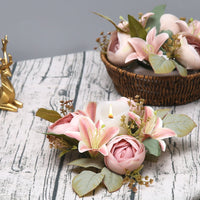 Artificial Lily Candle Holder Wreath Desktop Ornament, High-End Romantic Home Wedding Decoration