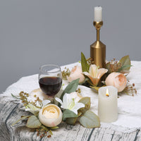 Artificial Lily Candle Holder Wreath Desktop Ornament, High-End Romantic Home Wedding Decoration