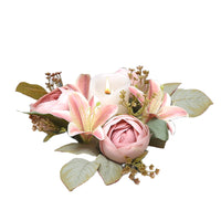 Artificial Lily Candle Holder Wreath Desktop Ornament, High-End Romantic Home Wedding Decoration