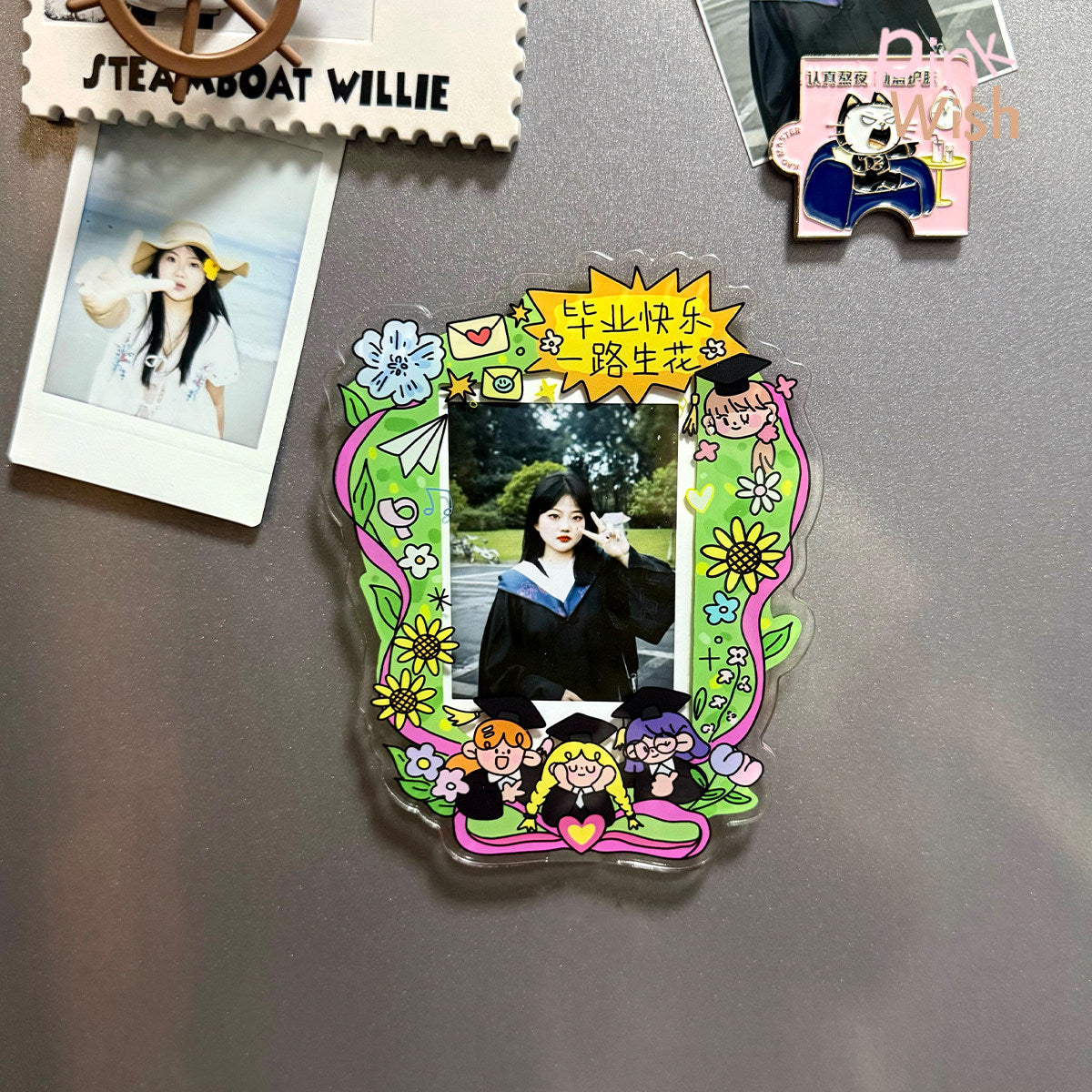 Pinkwish Daydream Graduation Photo Frame for 3-inch Instax Photos, Magnetic Acrylic Refrigerator Sticker Gift