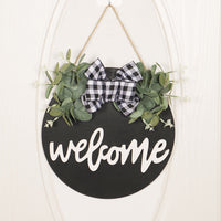 Christmas Wreath with Door Plate Letter Welcome Sign Hanging Decoration for Storefronts