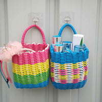 Plastic Imitation Rattan Woven Single Ear Hanging Basket, Small Portable Storage Basket, Flower Basket, Electric Vehicle Hanging Basket, Bath Basket