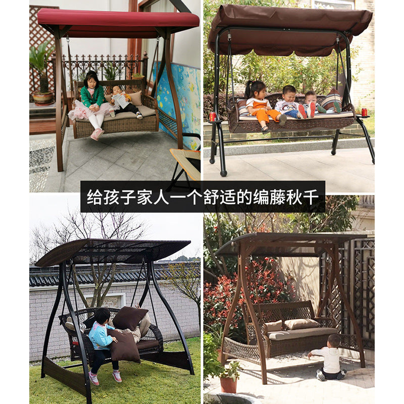 Outdoor Patio Swing Chair with Rain Cover, Balcony Villa Swing Seat, Garden Wicker Hanging Chair