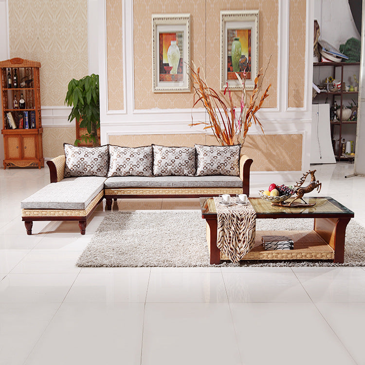Wholesale Rattan Corner Sofa Set for Hotels and Guesthouses, Indonesian Rattan Woven Sofa, Chinese Style Commercial Furniture
