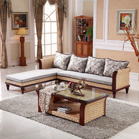 Wholesale Rattan Corner Sofa Set for Hotels and Guesthouses, Indonesian Rattan Woven Sofa, Chinese Style Commercial Furniture