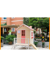 Outdoor Wooden Playhouse with Slide for Kids, Anti-Corrosion Wood Mobile Treehouse Playroom