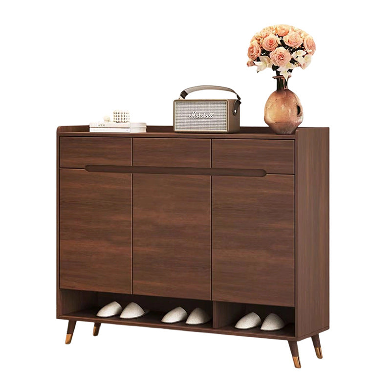 Solid Wood Walnut Shoe Cabinet with Integrated Coat Rack and Storage for Entryway Living Room