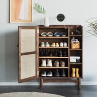 Nordic Solid Wood Rattan Shoe Cabinet Living Room Multi-functional Storage Cabinet Simple Home Entryway Hallway Organizer