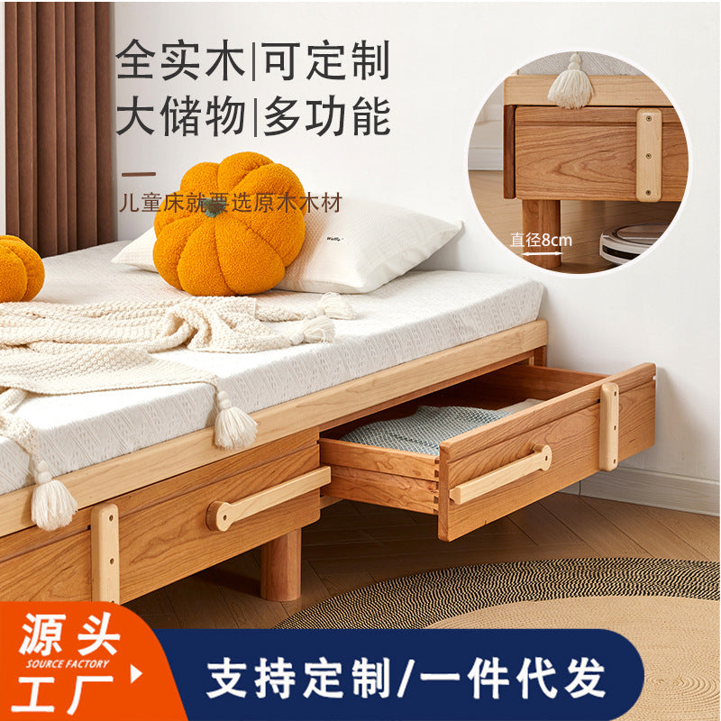 Montessori Floor Bed for Kids Room with Storage Drawers, Solid Wood Platform Bed for Children