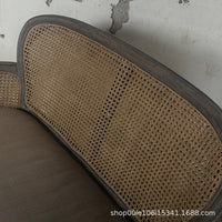 American Minimalist Rattan Woven Sofa for Living Room, Hotel, Studio, Small Apartments - Solid Wood & Cotton Linen