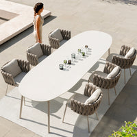 Outdoor Patio Dining Set Woven Rattan Chairs Aluminum Alloy Hotel Cafe Courtyard Furniture