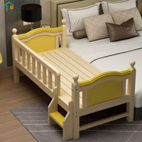 Solid Wood Kids Bed with Guardrail, Toddler Floor Bed Extension for Boys Girls, Baby Side Sleeper