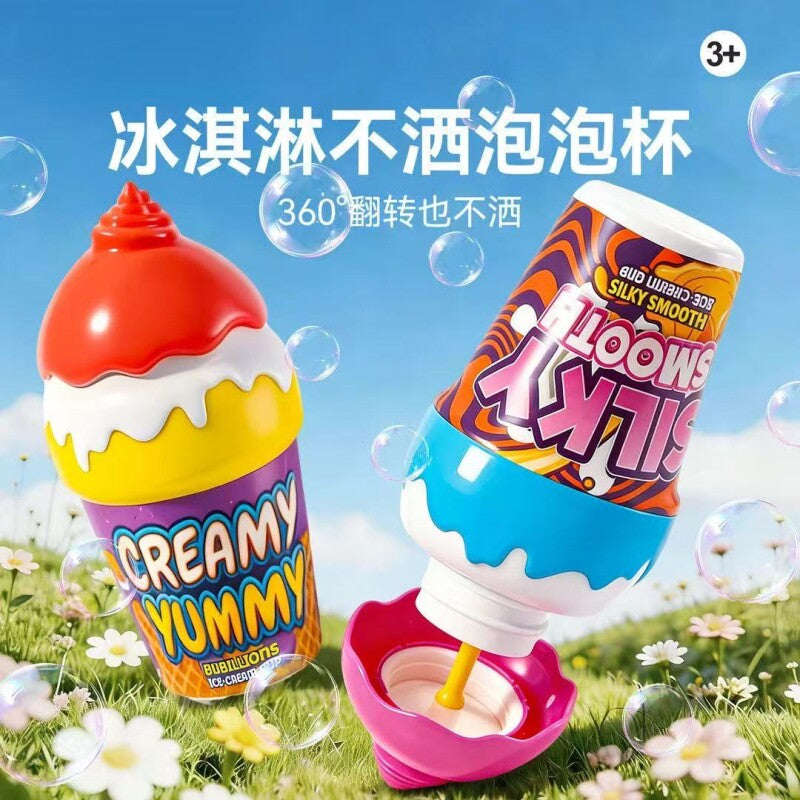 Ice Cream Inverted Spill-Proof Bubble Machine for Kids, Handheld Bubble Wand Outdoor Toy