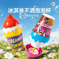 Ice Cream Inverted Spill-Proof Bubble Machine for Kids, Handheld Bubble Wand Outdoor Toy