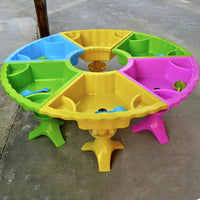 Kids Plastic Sand and Water Table with Lid, Kindergarten Fishing Pond Sandbox Toy, Round Building Block Table for Children
