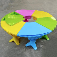 Kids Plastic Sand and Water Table with Lid, Kindergarten Fishing Pond Sandbox Toy, Round Building Block Table for Children
