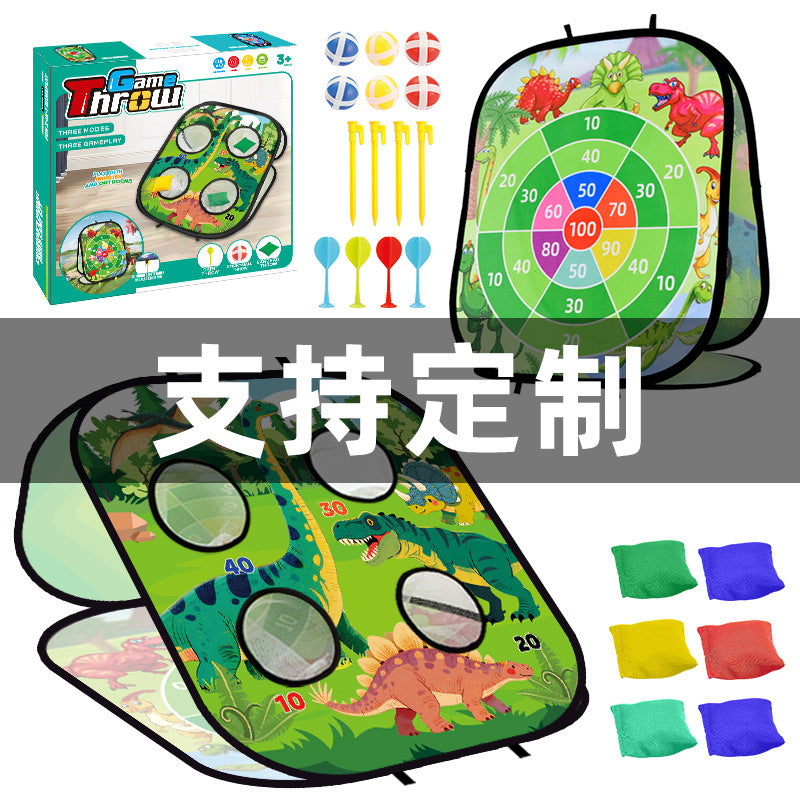 Kids 5-in-1 Outdoor Game Set: Bean Bag Toss, Dart Board, Sticky Ball, Ring Toss, and Play Tent