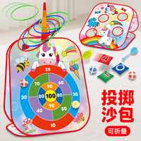 Kids 5-in-1 Outdoor Game Set: Bean Bag Toss, Dart Board, Sticky Ball, Ring Toss, and Play Tent