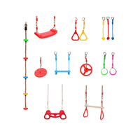 Indoor Outdoor Kids Swing Set with Climbing Rope Ladder and Gymnastic Rings for Sensory Training