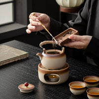 Ceramic Tea Warmer with Candle Stove and Teapot Set for Outdoor Tea Brewing