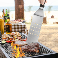 BBQ Griddle Spatula Set Stainless Steel Teppanyaki Steak Flipper Cooking Utensil Kit 5-Piece Combination